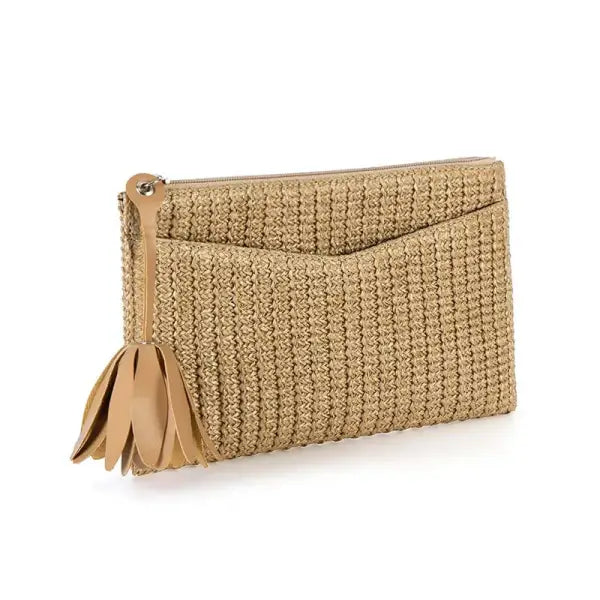 3pcs Clutch Bags Summer Women Straw Holiday Large Capacity Cross Travel Bag - Khaki / M