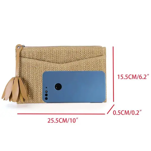 3pcs Clutch Bags Summer Women Straw Holiday Large Capacity Cross Travel Bag - Khaki / M