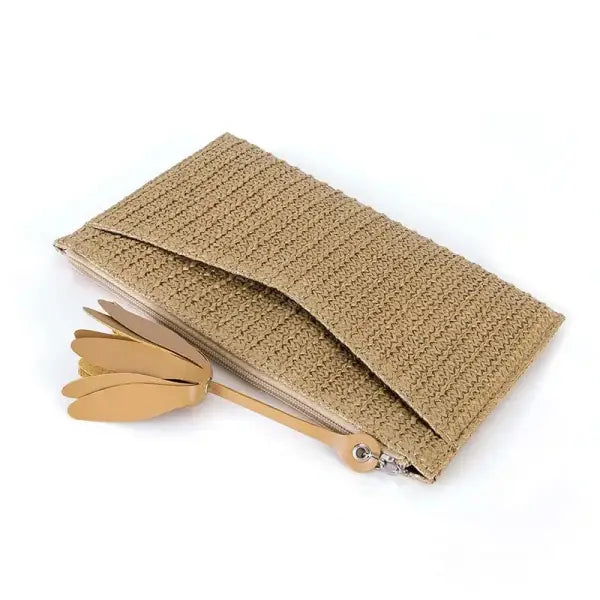 3pcs Clutch Bags Summer Women Straw Holiday Large Capacity Cross Travel Bag - Khaki / M
