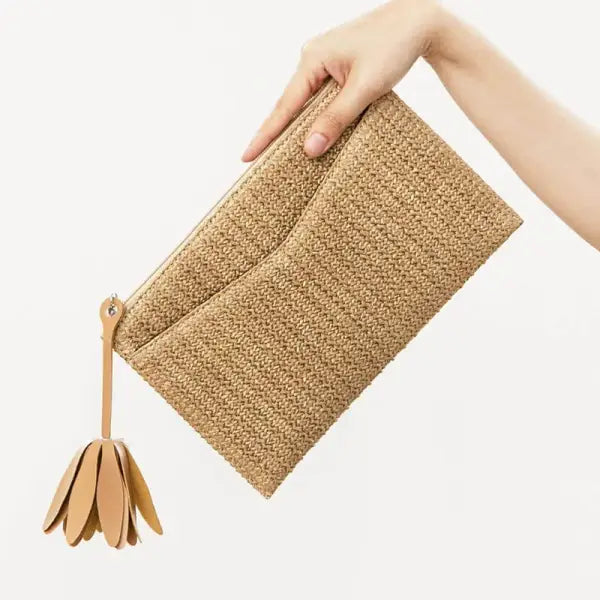 3pcs Clutch Bags Summer Women Straw Holiday Large Capacity Cross Travel Bag - Khaki / M