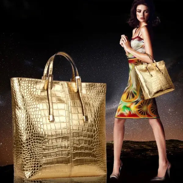 3Pcs Women Bag 2022 Trend Large Capacity Shoulder Bag For Women Fashion Luxury Gold Crocodile Leather Handbag Lady Big