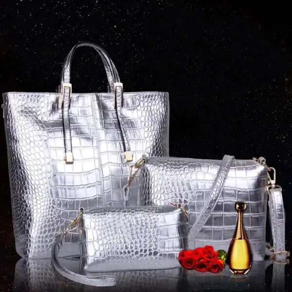 3Pcs Women Bag 2022 Trend Large Capacity Shoulder Bag For Women Fashion Luxury Gold Crocodile Leather Handbag Lady Big