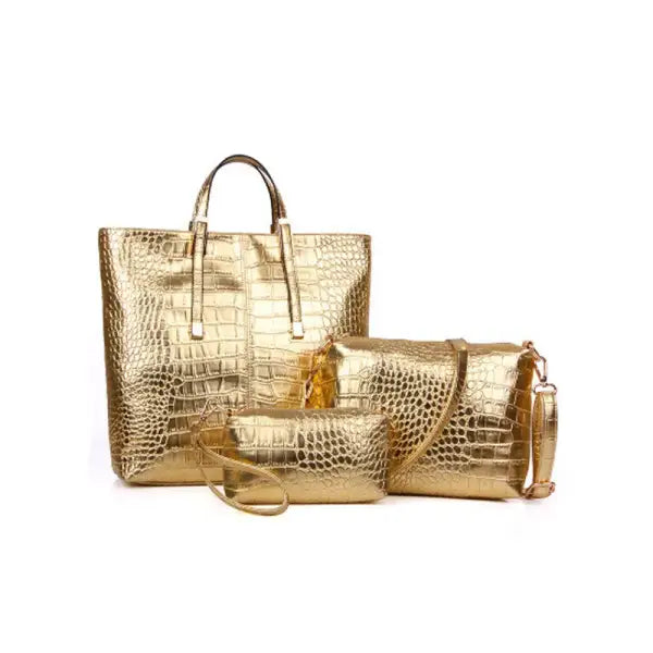 3Pcs Women Bag 2022 Trend Large Capacity Shoulder Bag For Women Fashion Luxury Gold Crocodile Leather Handbag Lady Big