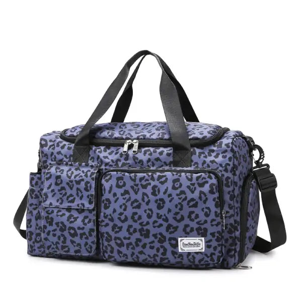 Sac week end élégant spacieux motif léopard - Bleu