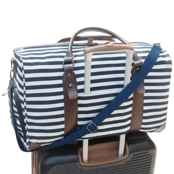 Sac voyage femme idéal pour week end 75L à rayure blanc et bleu - Bleu et blanc