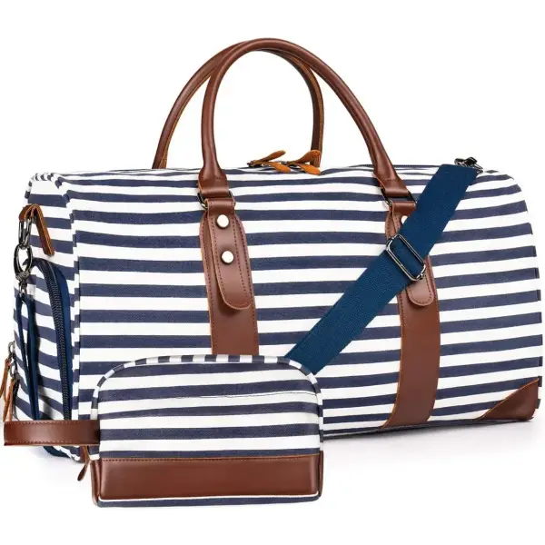Sac voyage femme idéal pour week end 75L à rayure blanc et bleu - Bleu et blanc