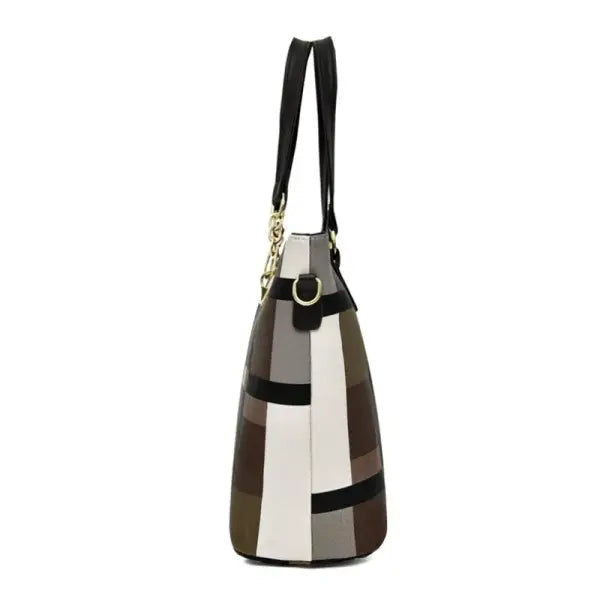 Fashion Luxury Women Large Capacity 6 in1 Shoulder Bag PU Leather Female Plaid Color 6 Pcs Set Retro Tote Handbag