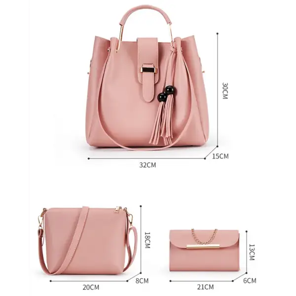 Fashion Women Bucket Handbag Large Capacity PU Leather Shoulder Bag Female Wild 3 Pcs Set Retro Tote Tassel Messenger
