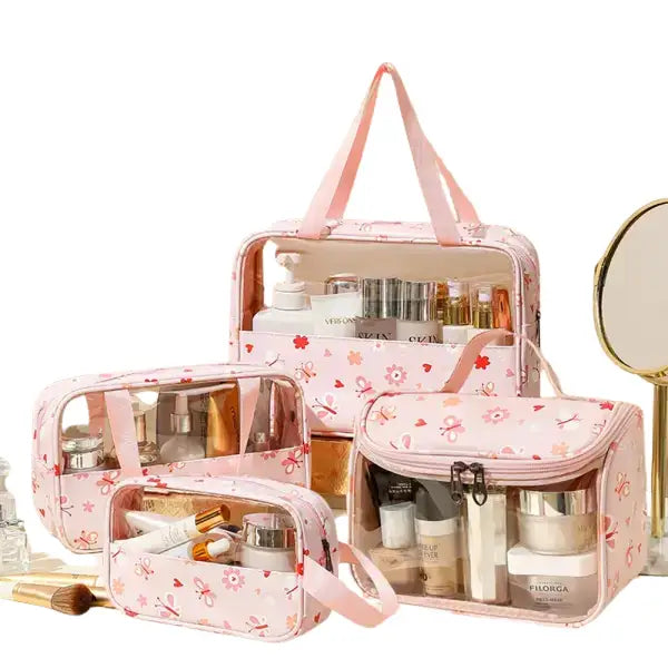 Trousse de maquillage PVC transparent fleurie voyage étanche femme quotidienne