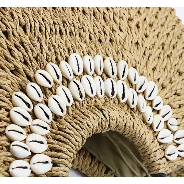 Women’s Handbag Handmade Drawstring Straw Bag Summer Woven Shell Large Capacity Beach Bag Bohemia Female Knitted