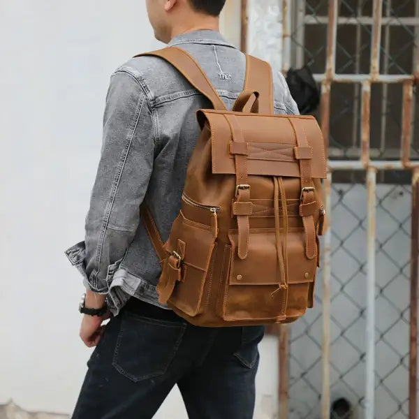 2023 New Arrivals Leather Backpack For Men Male Genuine Leather Laptop Travel Backpack 17 Inch Daypack Shoold Bag Men