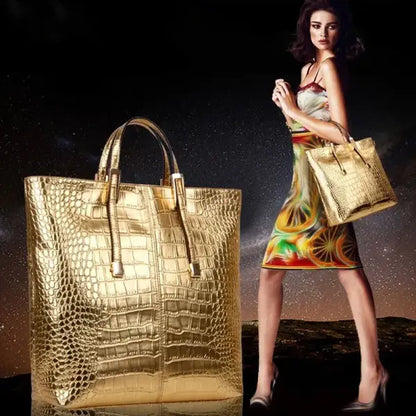3Pcs Women Bag 2022 Trend Large Capacity Shoulder Bag For Women Fashion Luxury Gold Crocodile Leather Handbag Lady Big