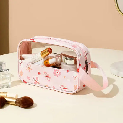 4PCS PVC Makeup Bag Flower Printed Transparent Wash Handbag Waterproof Travel Cosmetic Pouch Convenient Toiletries Bag