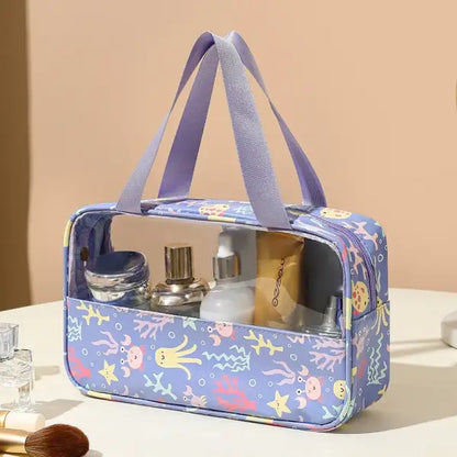 4PCS PVC Makeup Bag Flower Printed Transparent Wash Handbag Waterproof Travel Cosmetic Pouch Convenient Toiletries Bag