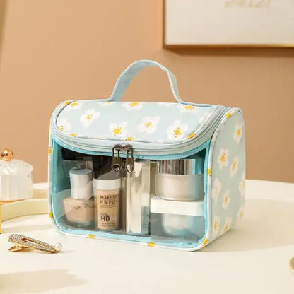 4PCS PVC Makeup Bag Flower Printed Transparent Wash Handbag Waterproof Travel Cosmetic Pouch Convenient Toiletries Bag