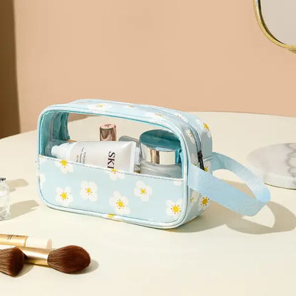 4PCS PVC Makeup Bag Flower Printed Transparent Wash Handbag Waterproof Travel Cosmetic Pouch Convenient Toiletries Bag