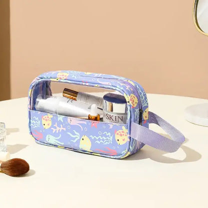 4PCS PVC Makeup Bag Flower Printed Transparent Wash Handbag Waterproof Travel Cosmetic Pouch Convenient Toiletries Bag