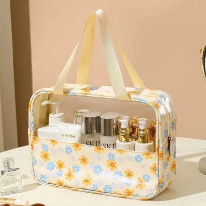 4PCS PVC Makeup Bag Flower Printed Transparent Wash Handbag Waterproof Travel Cosmetic Pouch Convenient Toiletries Bag