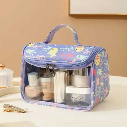 4PCS PVC Makeup Bag Flower Printed Transparent Wash Handbag Waterproof Travel Cosmetic Pouch Convenient Toiletries Bag