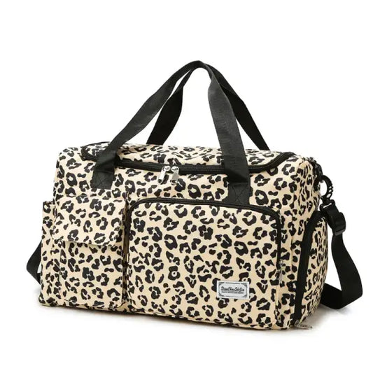 Sac week end élégant spacieux motif léopard - Beige