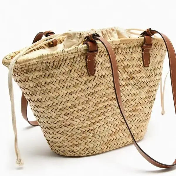 Fashion Large Capacity Straw Basket Bag Handmade Weave Women Shoulder Bags Casual Summer Beach Bag Big Tote Bali