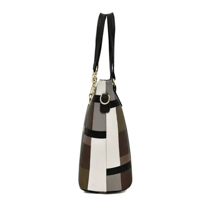 Fashion Luxury Women Large Capacity 6 in1 Shoulder Bag PU Leather Female Plaid Color 6 Pcs Set Retro Tote Handbag
