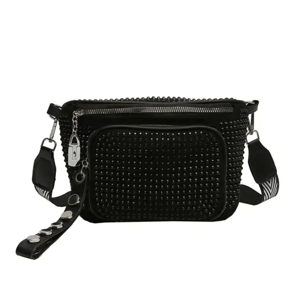 Fashionable Sling Waist Pack for Women PU Leather Rhinestone Crossbody Bag Perfect for Travel and Outdoor Activities