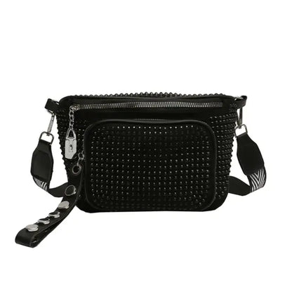 Fashionable Sling Waist Pack for Women PU Leather Rhinestone Crossbody Bag Perfect for Travel and Outdoor Activities