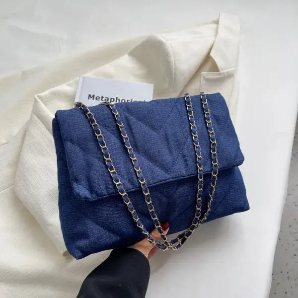 Handbag Woman Fashion Luxury Denim Blue Shoulder Bag Briefcase Messenger Bags Large Capacity Work Study Street Tote Bag