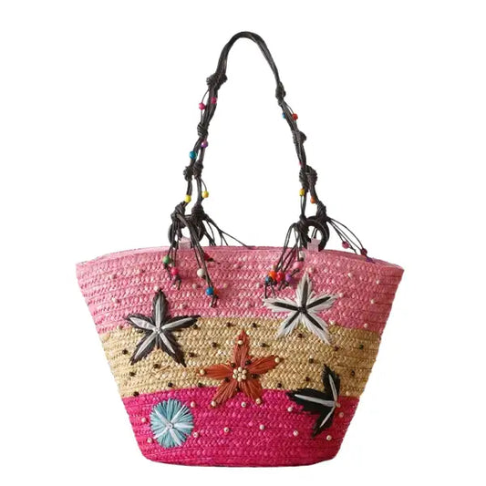 Sac en paille brodé à la main femme été tote stylé artisanal