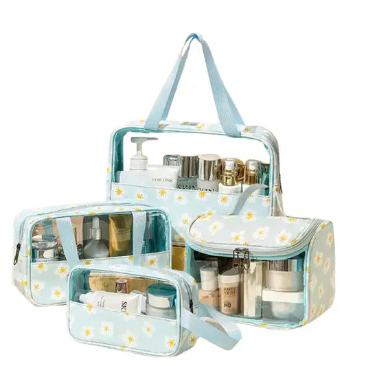 Trousse de maquillage PVC transparent fleurie voyage étanche femme quotidienne