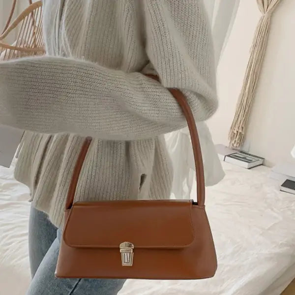 Women Retro Tote Bag Trendy Vintage Underarm Bag Portable Casual PU Leather Solid Color Simple Handle Designer Handbags